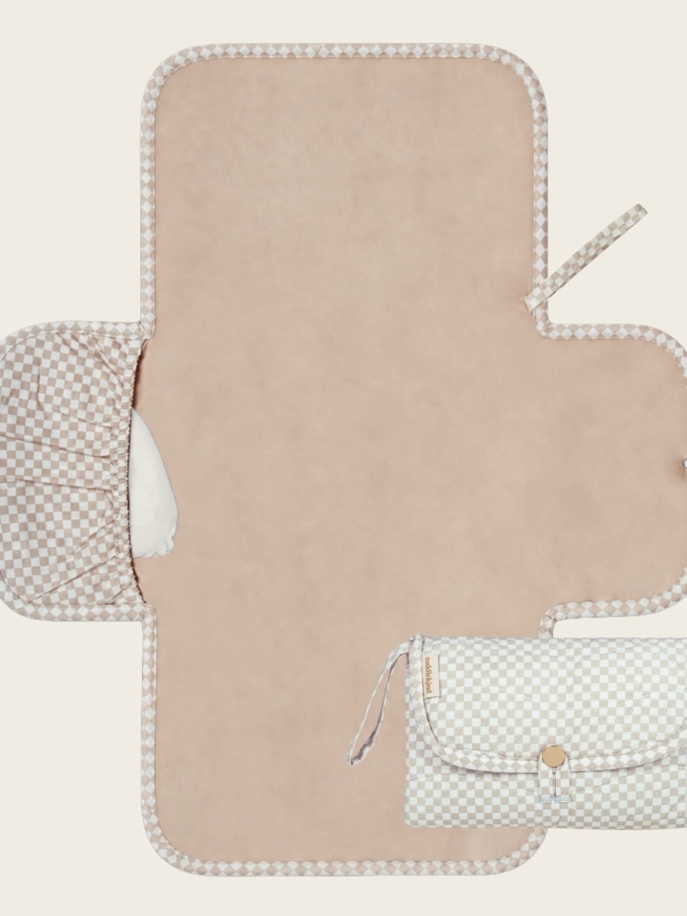 Portable Checkered Changing Mat - Beige